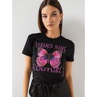 Versace Jeans Couture Logo Butterfly Glitter T-Shirt - Black