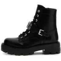 Guess Yanzy Logo-Script Combat Boots - Black