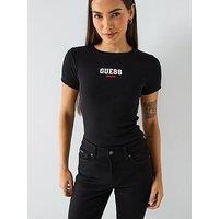 Guess Jeans Short Sleeve Slim Ribbed Embroidered T-Shirt - Black