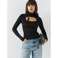 Versace Jeans Couture Buckle High Neck Knit Top - Black