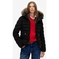 Superdry Fuji Faux Fur Hood Padded Jacket - Black