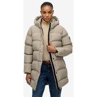 Superdry Hooded Sports Puffer Mid Jacket - Beige