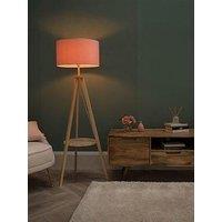 Valuelights Morrigan Light Wood Tripod Floor Lamp With Large Blush Reni Shade