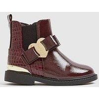 River Island Mini Girls Patent Heart Bow Chelsea Boots - Dark Red