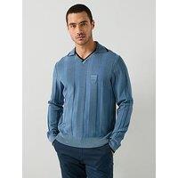 Hugo Open Collar Shield Logo Knitted Polo Top - Blue