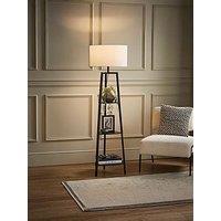 Valuelights Hiru Matt Black 3 Tier Shelf Floor Lamp With Large Black Shade