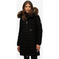 Superdry Fuji Faux Fur Hood Mid Length Coat - Black