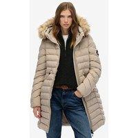 Superdry Fuji Faux Fur Hood Mid Length Coat - Grey