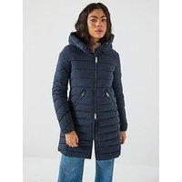 Superdry Fuji Faux Fur Hood Mid Length Coat - Navy