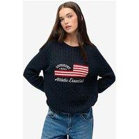 Superdry Slouchy Cable Flag Knit Jumper - Navy