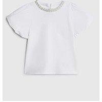 River Island Mini Girls Pearl Necklace T-Shirt - White