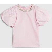 River Island Mini Girls Pearl Necklace T-Shirt - Light Pink