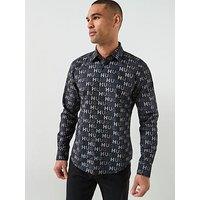 Hugo Ermo All Over Printed Logo Poplin Shirt - Black