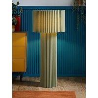 Valuelights Lenny Moss Green Drum Lamp Shade Colour Drench Ribbed Fabric Midi Floor Lamp