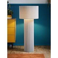 Valuelights Lenny Stone Grey Drum Lamp Shade Colour Drench Ribbed Fabric Midi Floor Lamp