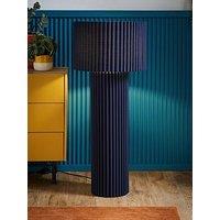 Valuelights Lenny Navy Blue Drum Lamp Shade Colour Drench Ribbed Fabric Midi Floor Lamp