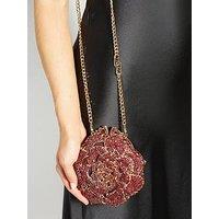 Dune London Bling Floral Diamante Embellished Clutch - Burgundy