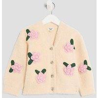 River Island Mini Girls Fluffy Flower Cardigan - Cream