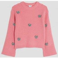 River Island Older Girls Embellished Heart Jumper - Light Pink