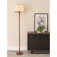 Valuelights Heather Dark Wood Wooden Stem Floor Lamp With Scallop Bottom Shade With Rust Trim