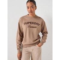Superdry Premium Design Loose Crew Sweater - Brown