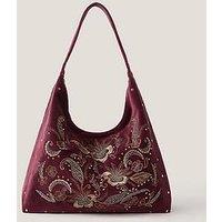 Monsoon Lily Floral Embroidered Slouch Bag - Burgundy