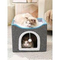 Living And Home Grey Foldable Cat Cave Kitten Igloo Pet Bed With Scratching Pad