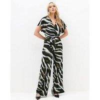 Long Tall Sally Zebra Floral Wrap Jumpsuit - Black