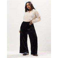 Yours Curve Velvet Palazzo Trouser - Black
