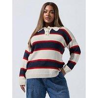Yours Curve Stripe Button Knitted Jumper - White
