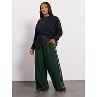 Yours Curve Scuba Sporty Wide Leg Trouser - Green