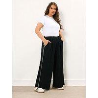 Yours Curve Scuba Sporty Wide Leg Trouser - Black