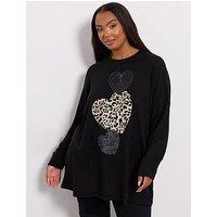 Yours Curve Animal Heart Jumper - Black