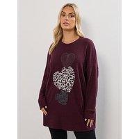 Yours Curve Animal Heart Jumper - Purple