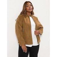 Yours Curve Suedette Jacket - Brown
