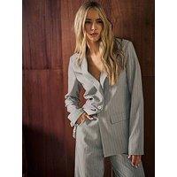 Long Tall Sally Pinstripe Blazer - Grey