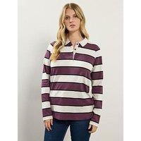 Long Tall Sally Stripe Jersey Polo Top - Red