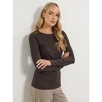 Long Tall Sally Button Rib T-Shirt - Brown