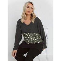 Yours Curve Animal Colour Block Jumper - Grey