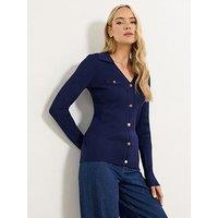Long Tall Sally Button Detail Collar Rib Top - Blue