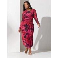 Yours Curve Floral Side Knot Dress - Pink