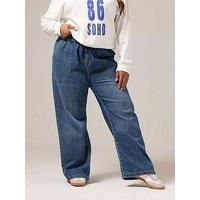Yours Curve Wide Leg Tie Waist Jean - Blue