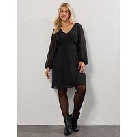 Yours Curve Short Mesh Balloon Sleeve Dress - Black