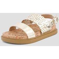 The Very Collection Twin Strap Lasercut Metallic Sandal - Gold