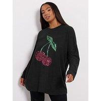 Yours Curve Cherry Jumper - Black