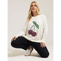 Yours Curve Cherry Jumper - Ivory