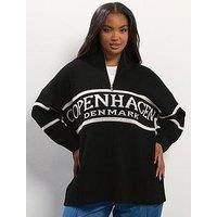 Yours Curve Quarter Zip Neck Jumper - Black