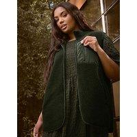 Yours Curve Borg Pocket Gilet - Green