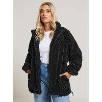Yours Curve Texture Zip Thru Fleece - Black
