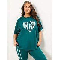 Yours Curve Self Care Club T-Shirt - Green
